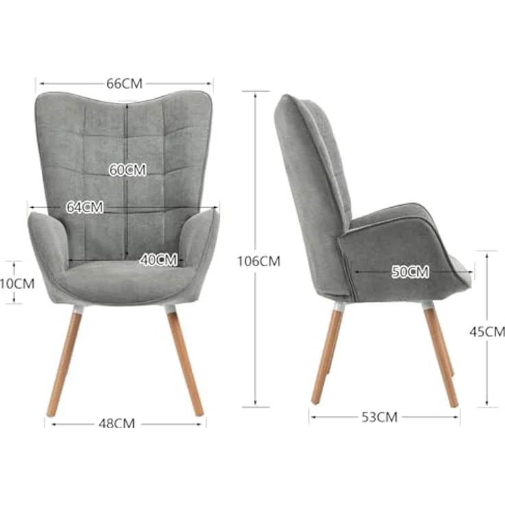 MEUBLE COSY Sessel Relaxsessel Lehnstühle Polstersessel Einzelsofa mit Holzbein Ohrensessel für Wohnzimmer Schlafzimmer Büro Vanity, Stoff, Grau – Bild 4