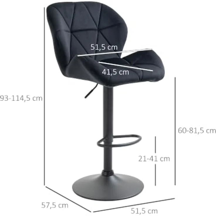 HOMCOM Barhocker Barhocker 2-er Set, Verstellbare Sitzhöhe, Schwarz – Bild 3