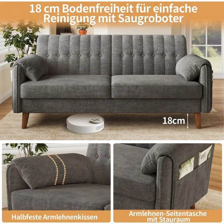 2-Sitzer Sofa 161,5 x 79 x 83,5 cm aus Chenille mit Massivholzbeinen – Bild 9