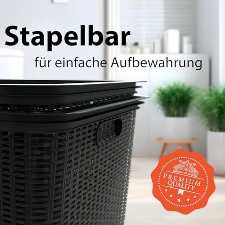 BigDean 3 Stück Wäschekorb 59x39x26 cm Rattan Design – Wäschewanne Made in Germany – Bild 5