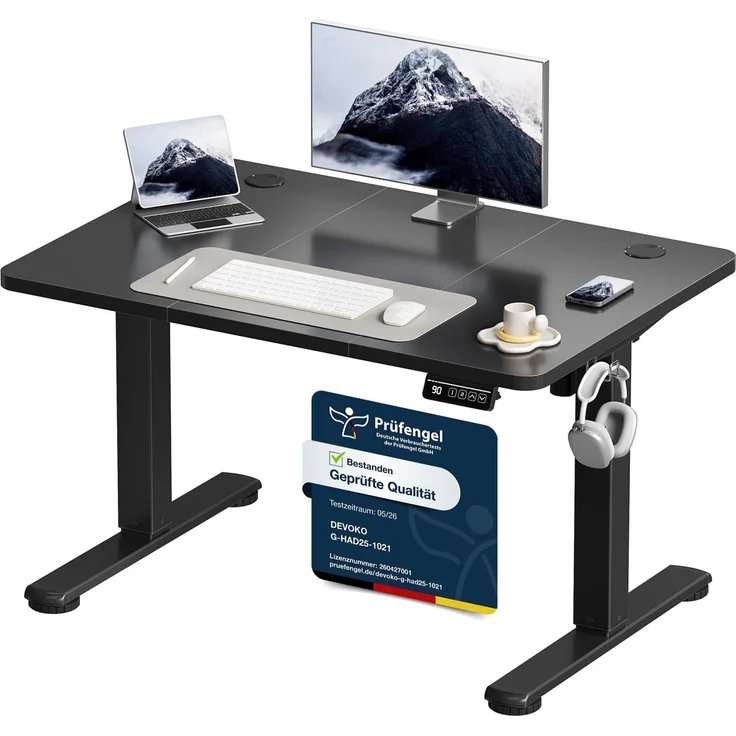 Devoko Elektrisch Höhenverstellbarer Schreibtisch 100x60 cm, Stabiler Schreibtisch Höhenverstellbar Tisch, Steh-Sitz Bürotisch, Computertisch mit Memory-Funktion, Stehpult, Standing Desk, Schwarz