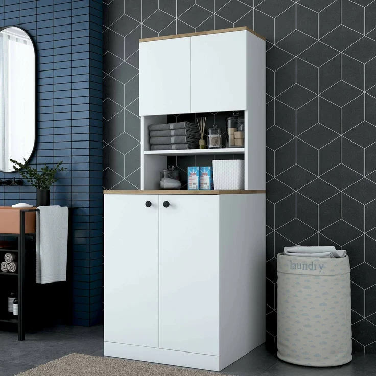 Dmora Großer Mehrzweckschrank Marty, Multifunktionale Möbel, Schuhschrank, Besenschrank, 70x73h184 cm, Weiß und Walnuss – Bild 2