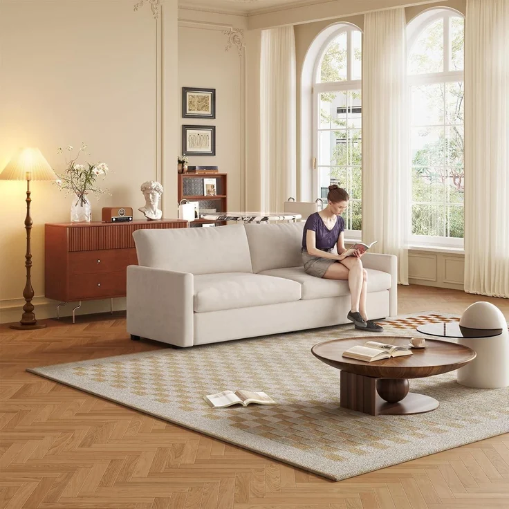 Sofa 3-Sitzer 190 cm Stoffbezug beige mit Armlehnen – Bild 8