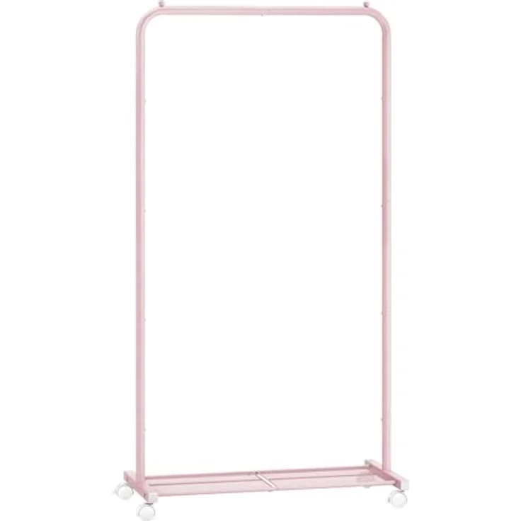 Songmics Kleiderständer, Kleiderstange auf Rollen, Garderobenständer 74 cm breit, Rollgarderobe mit Gitterablage, bis 35 kg belastbar, 2 Rollen arretierbar, Stahlrahmen, pastellrosa HSR130R01 – Bild 2