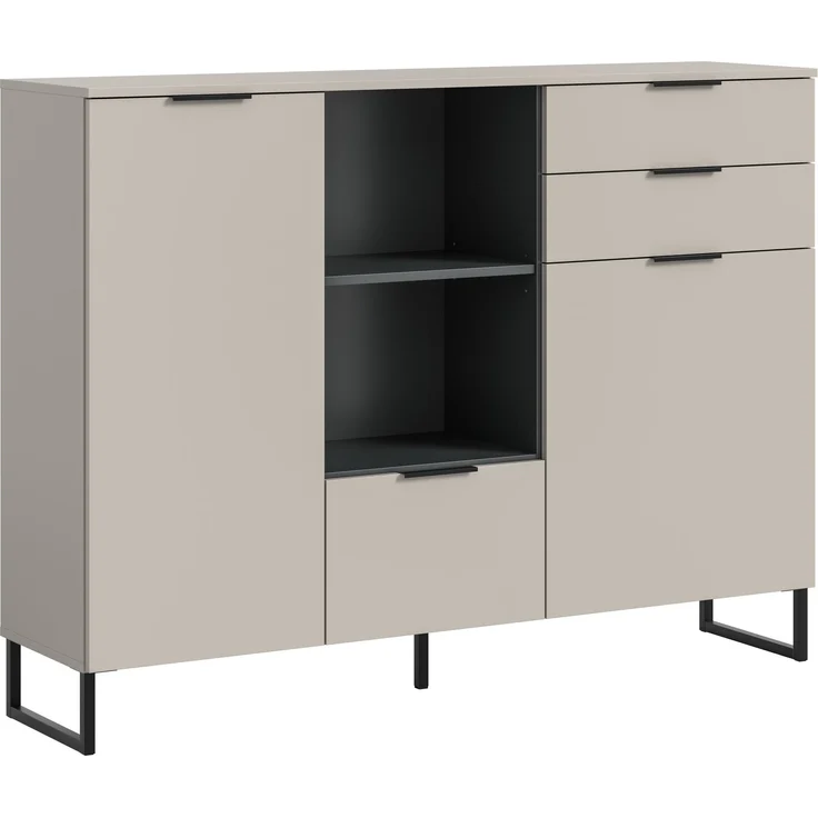 Highboard B/H/T: 112x150x37 cm in Kaschmir Nachbildung und schwarz – Bild 1