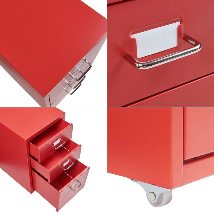 Rollcontainer Kökar mit 3 Schubladen 48x28x41 cm Rot [en. casa] – Bild 6