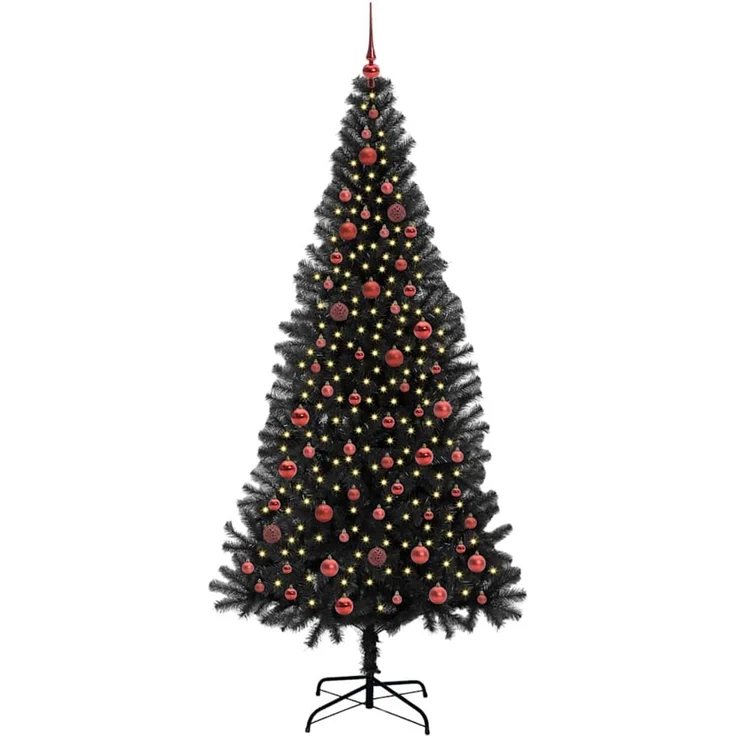 vidaXL Weihnachtsbaum mit LED-Beleuchtung Schwarz 210 cm PVC und Stahl 3396487 – Bild 3