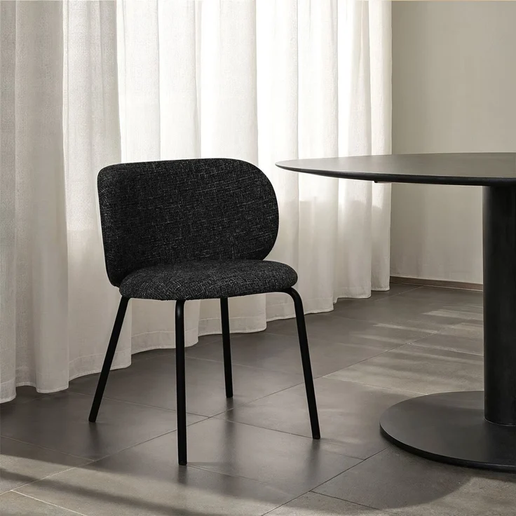 Esszimmerstuhl Annam 2er-Set aus Boucle-Stoff - mit Metallgestell, Schwarz – Bild 2