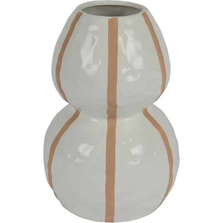 Decoris Vase, Porzellan weiß, 14 x 22.5 x 18 cm, handgearbeitet mit Streifen