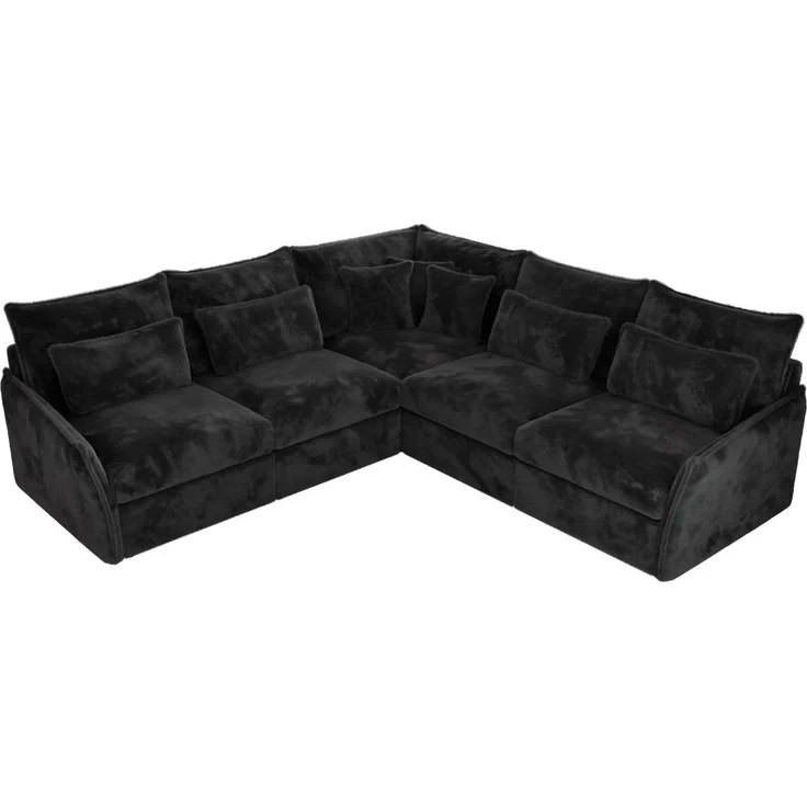 Ecksofa für Wohnzimmer, L-förmige Ecke mit losen Kissen, modular 4-Sitzer couchgarnitur - VERSO - Dunkelgrau Plüschstoff – Bild 6