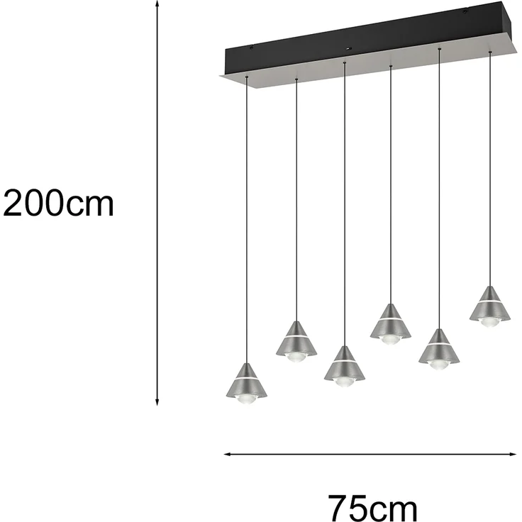 LED Pendelleuchte ROMEO höhenverstellbar, 6-flammig Silber, Breite 75cm – Bild 4