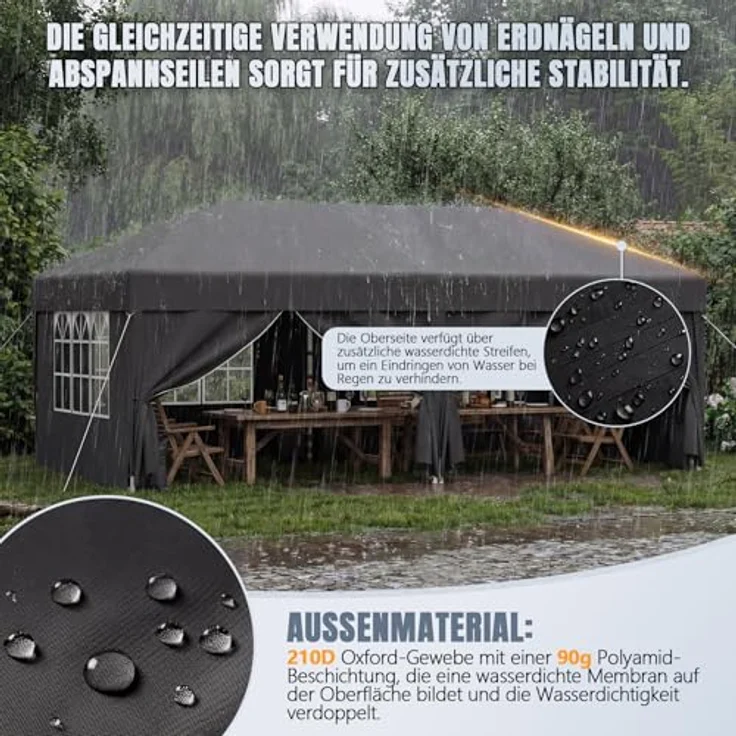 JUMMICO Pop up Pavillon 3x6 wasserdicht stabil Winterfest, One-Touch-Aufbau, Faltpavillon mit Seitenwänden, UV 50+, Shelter ideal für Garten, Innenhof, Camping und Partyzelte. Dunkelgrau – Bild 4