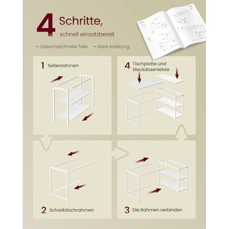 VASAGLE Eckschreibtisch in L-Form, Computertisch mit Stauraum, Bürotisch, höhenverstellbare Ablage, für Homeoffice, 110x80 cm, ahornweiß LWD135WF01 – Bild 8