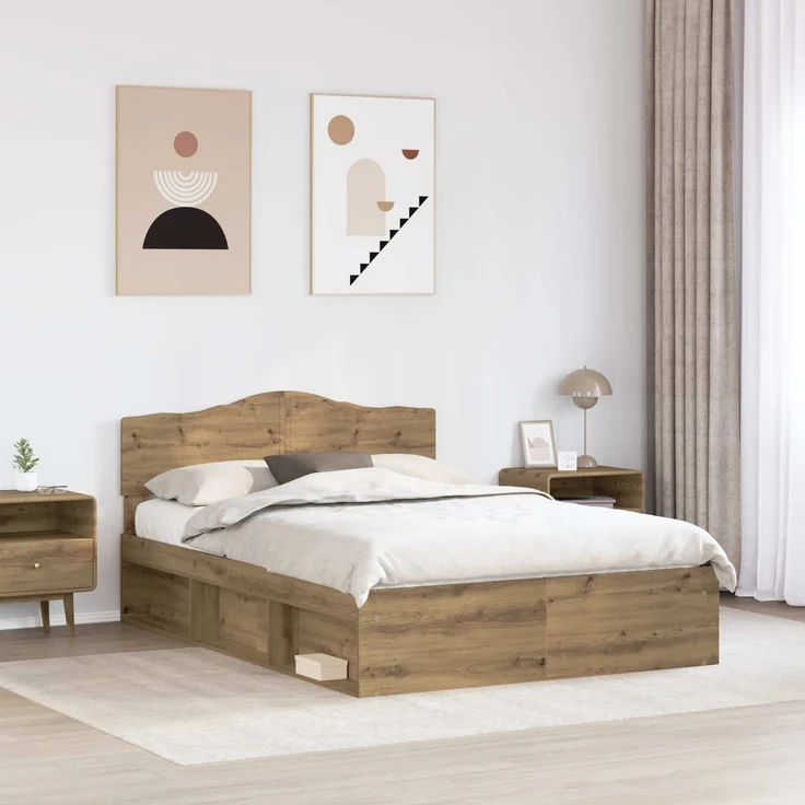 vidaXL Bettrahmen mit Kopfteil Kunsthandwerk Eiche 150 x 200 cm 3412888 – Bild 2