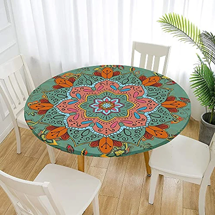 FANSU Runde Tischdecke Garten Abwaschbar, 3D Motiv Serie Polyester Fleckschutz Tischdecken Größe wählbar für Gartentisch, Outdoor in Kiche, Haushalt & Wohnen (Ethnischer Stil,90cm) – Bild 2