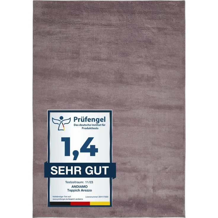 andiamo Teppich Arezzo für Wohnzimmer Esszimmer pflegeleichter eleganter gemütlicher Teppich einfarbig 80 x 80 cm Lavendel