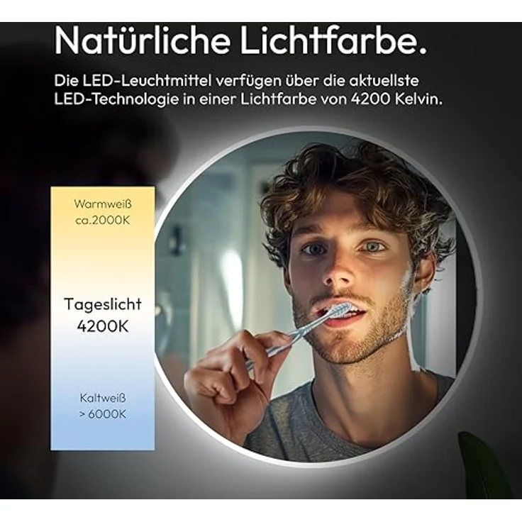 Talos LED Rundspiegel Moonshine 60 cm, Aluminiumrahmen, energiesparende Beleuchtung, neutralweiß, 4 mm Spiegelglas, IP24 spritzwassergeschützt – Bild 3