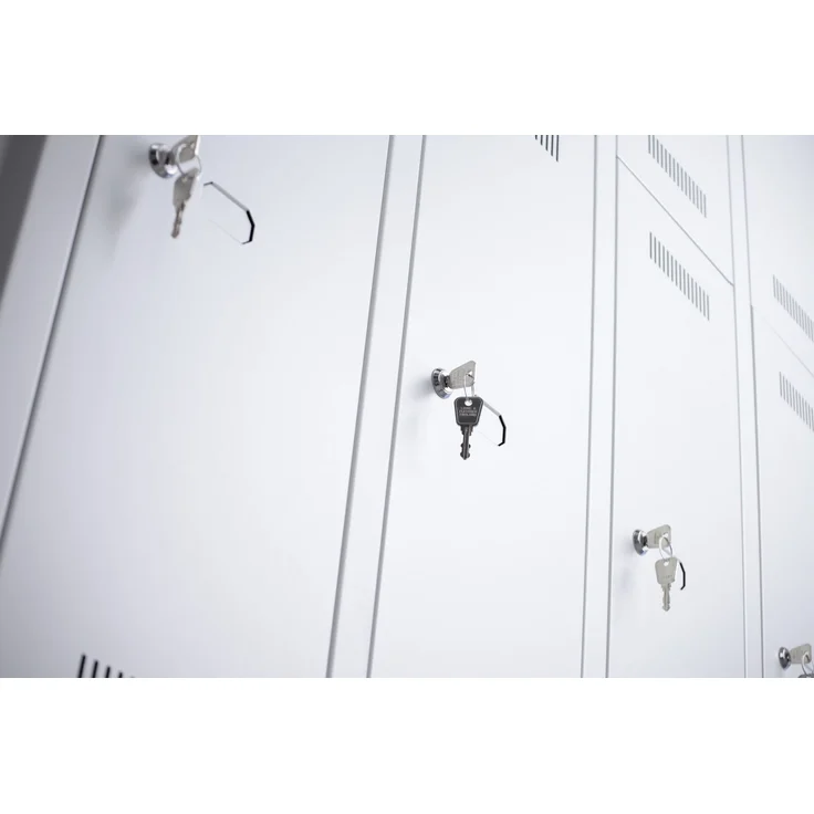 BISLEY Garderobenschrank MonoBloc abschließbar mit Belüftungsschlitzen, Hutboden, Handtuchhalter, Kleiderstange & 3 Haken - Spind mit Schloss - 3 Abteile, Farbe: lichtgrau, ML09T1-645 – Bild 2