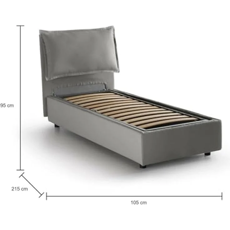 Talamo Italia - Einzelbett Carla, Bettkasten mit Stoffbezug, 100 % Made in Italy, Öffnung vorne, geeignet für Matratzen 90 x 200 cm, Grau – Bild 2