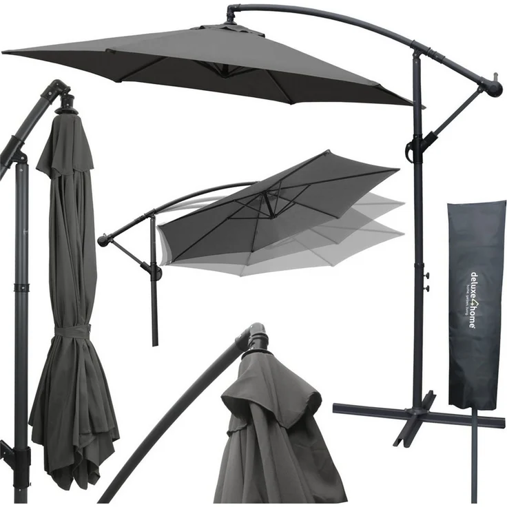 deluxe4home Sonnenschirm Ampelschirm Ø270 cm mit Ständer & Schutzcover I Terrassenschirm, Mit Handkurbel – Bild 5
