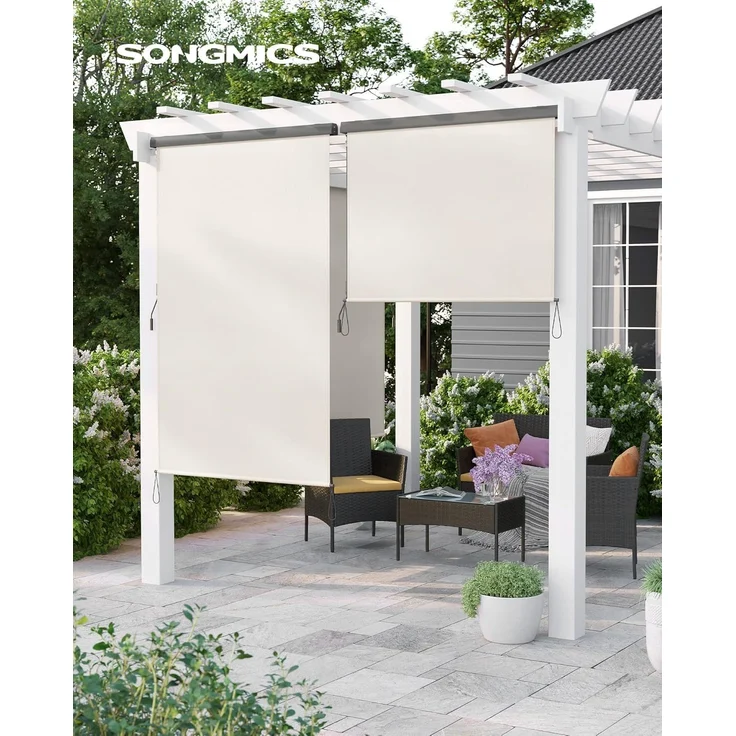 SONGMICS 1.6 x 2.5m Senkrechtmarkise für Balkon, Terrasse, Vertikalmarkise für außen, Markise für Windschutz, Sonnenschutz und Sichtschutz, wasserfest, beige Die Serie Classic GSA165BE – Bild 3