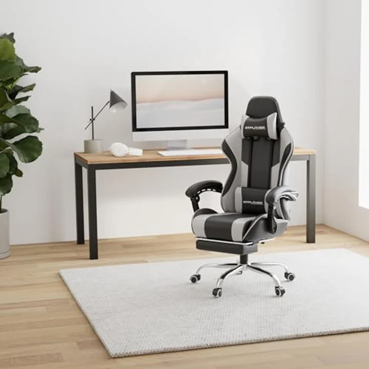 GTPLAYER Bürostuhl Gaming Stuhl Massage Gaming Sessel Ergonomischer Gamer Stuhl mit Fußstütze, Kopfstütze Massage-Lendenkissen, Gepolstert Gaming Chair, Drehsessel Weiß – Bild 3