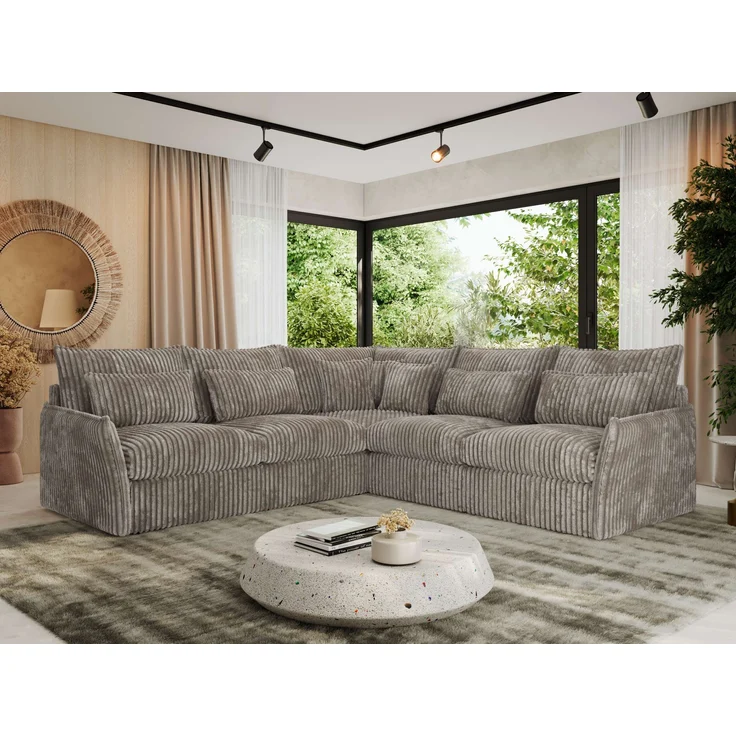 Ecksofa für Wohnzimmer, L-förmige Ecke mit losen Kissen, modular 4-Sitzer couchgarnitur - VERSO - Hellbraun Cord – Bild 1