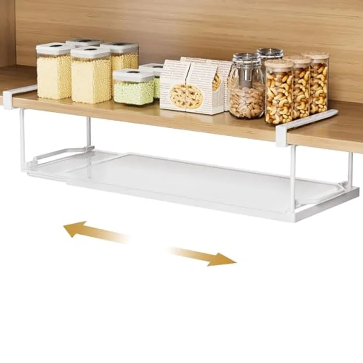 Yorbay Hängekorb Multifunktional Unterregal Hängekorb, Verstellbarer 38-70 cm, zusätzlicher Stauraum ohne Bohren, Weiß