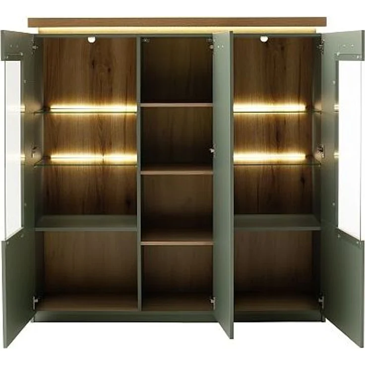 Highboard Marlena / Moniz, Holzwerkstoff, Grün, Holzfarben, 138 x 144 x 38 cm – Bild 2