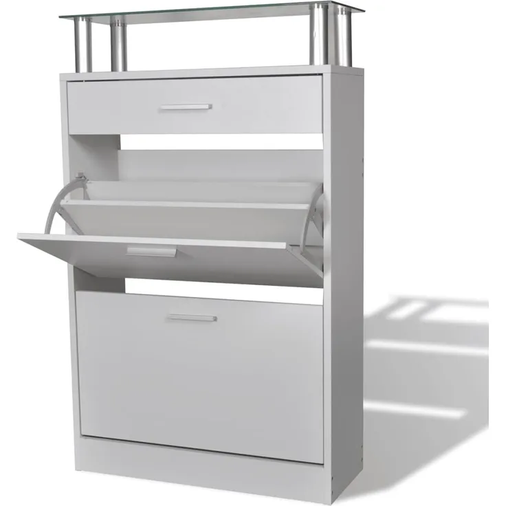 vidaXL Schuhschrank mit Schubfach und oberem Glasregal Holz Weiß 241244