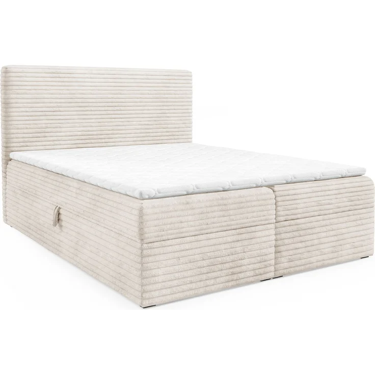 MEBLINI Boxspringbett mit Bettkasten - 200x200 - H4/Creme Cordstoff - TALIA - Gepolstert Doppelbett mit Matratze und Topper - Polsterbett mit Stauraum - Bett mit Kopfteil - Stauraumbett – Bild 1