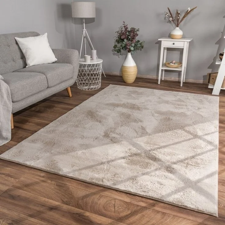 TT Home Teppich, Rund, Höhe: 14 mm, Wohnzimmer Hochflor Teppich Kunstfell Modern Unifarben Flauschig Weich – Bild 4