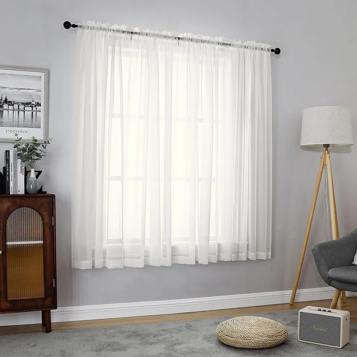 Chyhomenyc Durchsichtige Vorhänge, 160 cm Länge, 2 Paneele, Kurze Fenstervorhänge, halbtransparent, Voile, Stangentaschen, Vorhänge für Esszimmer, Schlafzimmer, Wohnzimmer, jeweils 106x160 cm, 2