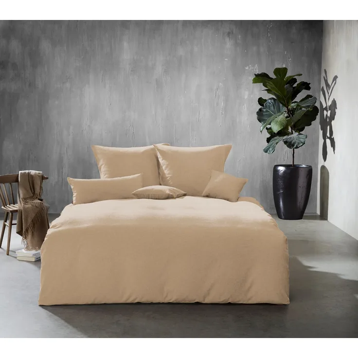 Fleuresse 'Lech' Bettwäsche, Edelflanell beige, 1 St. x 240 cm x 220 cm, 2 St. x 80 cm x 80 cm