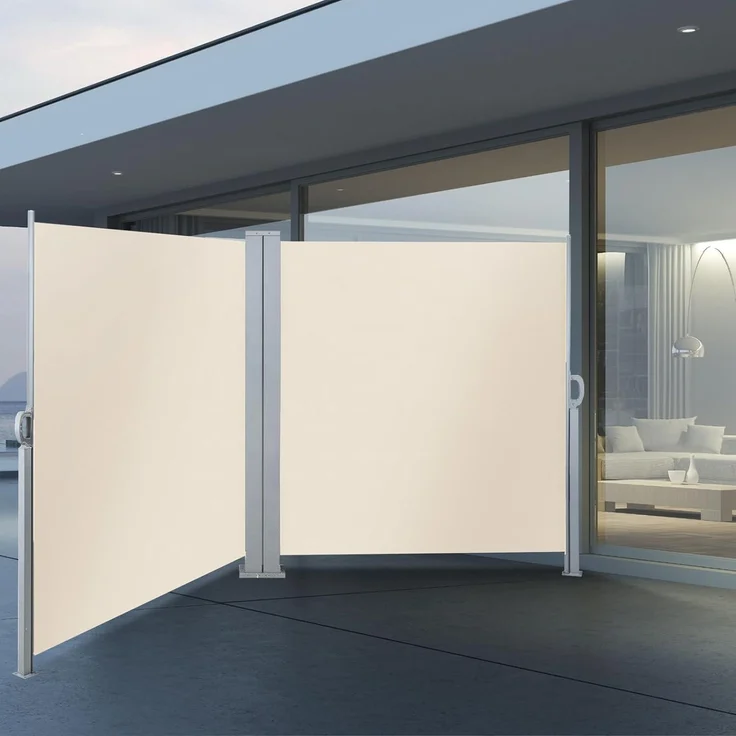 SVITA Doppelseitenmarkise ausziehbar freistehend Sichtschutz 600x160 cm Beige – Bild 2