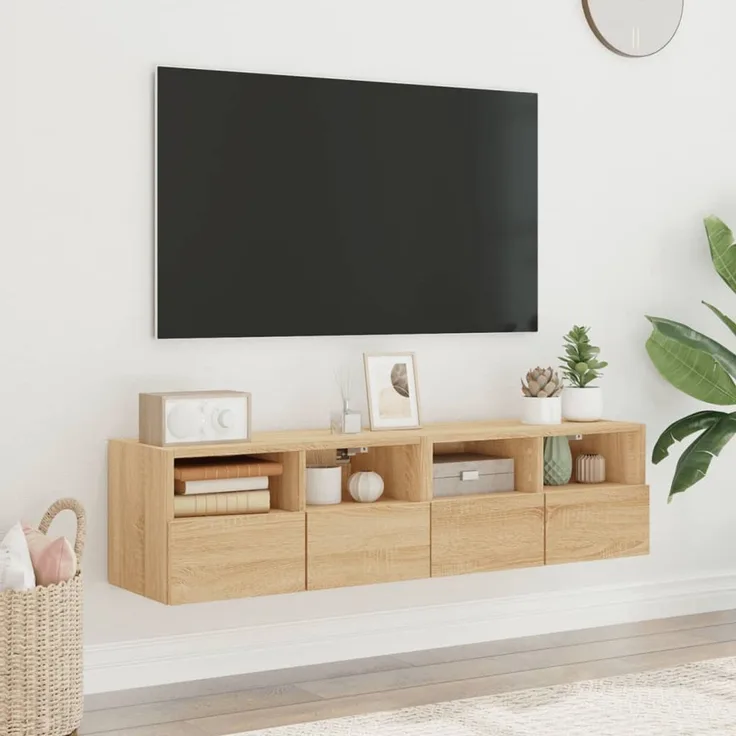 2 pcs TV-Wandschrank, TV Hängeboard Hängeschrank Sonoma-Eiche 60x30x30 cm Holzwerkstoff