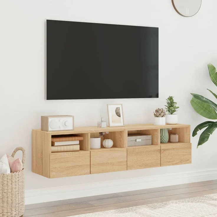 2 pcs TV-Wandschrank, TV Hängeboard Hängeschrank Sonoma-Eiche 60x30x30 cm Holzwerkstoff – Bild 1