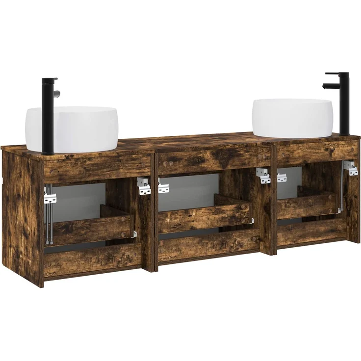 vidaXL Badezimmerschrank-Set 3 stk. Geräucherte Eiche 3405772 – Bild 7