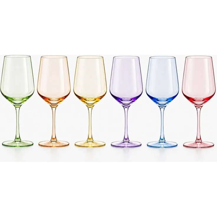 KONZEPT Weinglas 6er-Set, 470 ml, bunte Stielgläser aus Glas in 6 Farben, 6-tlg, 470 ml, Höhe: 23,5 cm, Durchmesser: 9 cm, Bunt, 6 verschiedene Farben – Bild 1