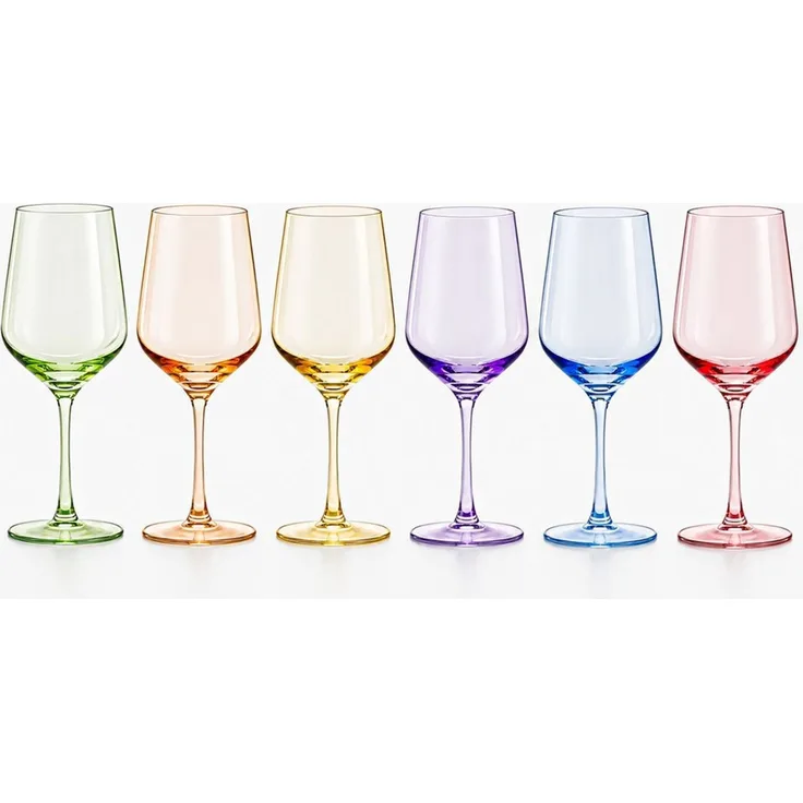 KONZEPT Weinglas 6er-Set, 470 ml, bunte Stielgläser aus Glas in 6 Farben, 6-tlg, 470 ml, Höhe: 23,5 cm, Durchmesser: 9 cm, Bunt, 6 verschiedene Farben