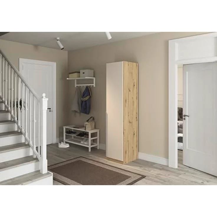 Rauch Möbel Alabama, Kleiderschrank für Schlafzimmer, Kinderzimmer, Wohnzimmer, Garderobe, Flur, 1-türig, mit Zubehör Basic, Farbe Beige/Eiche Artisan. Holz, Breite 47 cm – Bild 2