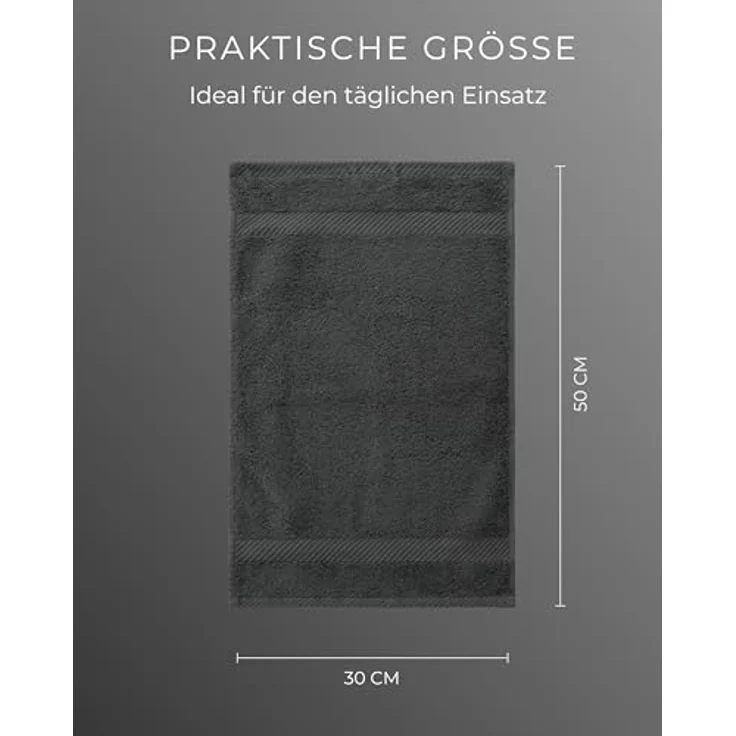 Luckytowel Gästehandtücher 30x50 cm, Oeko-TEX 100% Baumwolle, 600 g/m², flauschig & saugstark, 10er Pack Anthrazit – Bild 4
