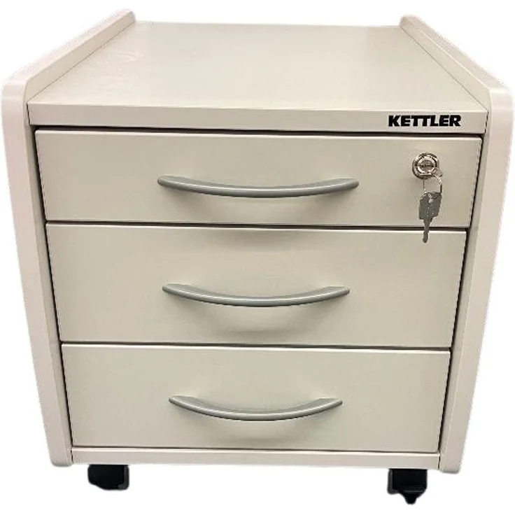 Möbelhandel Klipenstein Rollcontainer Kettler Trio Box Rollschrank Weiß/Silber, 3 Schubladen, abschließbar – Bild 1