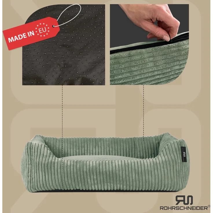 ROHRSCHNEIDER Hundebett - Cord, Hundekorb, Tierbett, Wendekissen, Bezug waschbar, rutschfest Salbeigrün 15x55x42cm – Bild 2