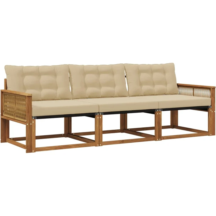 vidaXL Outdoor-Sofagarnitur 3 stk. 3-Sitzer Natur und Beige 3381221 – Bild 2