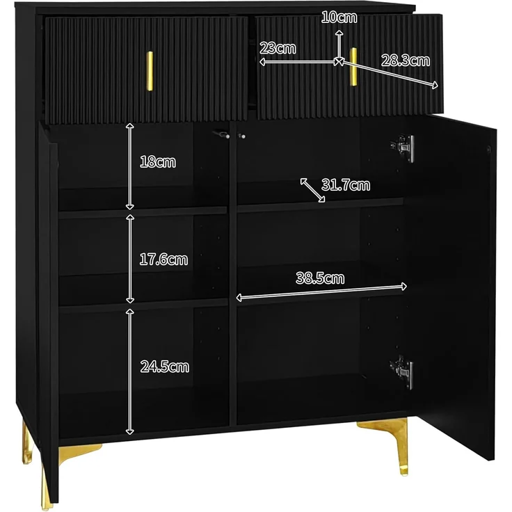 FurnitureR Schwarz Kleiderschrank, Moderner Stil, Holzwerkstoff, Kompakter Stauraum, Stilvolles Design mit Rillenoptik – Bild 4