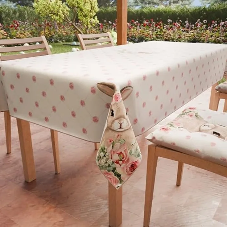 Petti Artigiani Italiani - Tischdecke für Ostern, schmutzabweisend, quadratisch, für die Küche, Design Pink Hase, X4 Plätze (140x140 cm), 100% Made in Italy