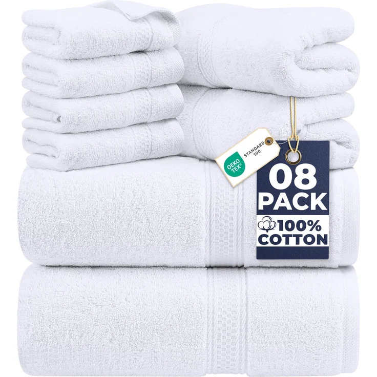 Utopia Towels - 8 teilig Handtücher Set aus Baumwolle mit Aufhänger - 2 Badetuch, 2 Handtücher und 4 Washclappen - (weiß) | 100% Baumwolle, mit Aufhänger, 2 Badetuch, 2 Handtücher, 4 Washclappen