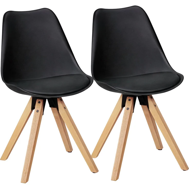 Wohnling 2er-Set Esszimmerstühle Skandinavische Stühle mit Holzbeinen schwarz – Bild 1