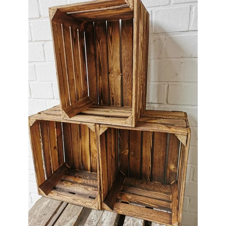 Obstkiste Weinkiste Holzkiste vintage geflammt 50x40x30 cm im 12er SET – Bild 5